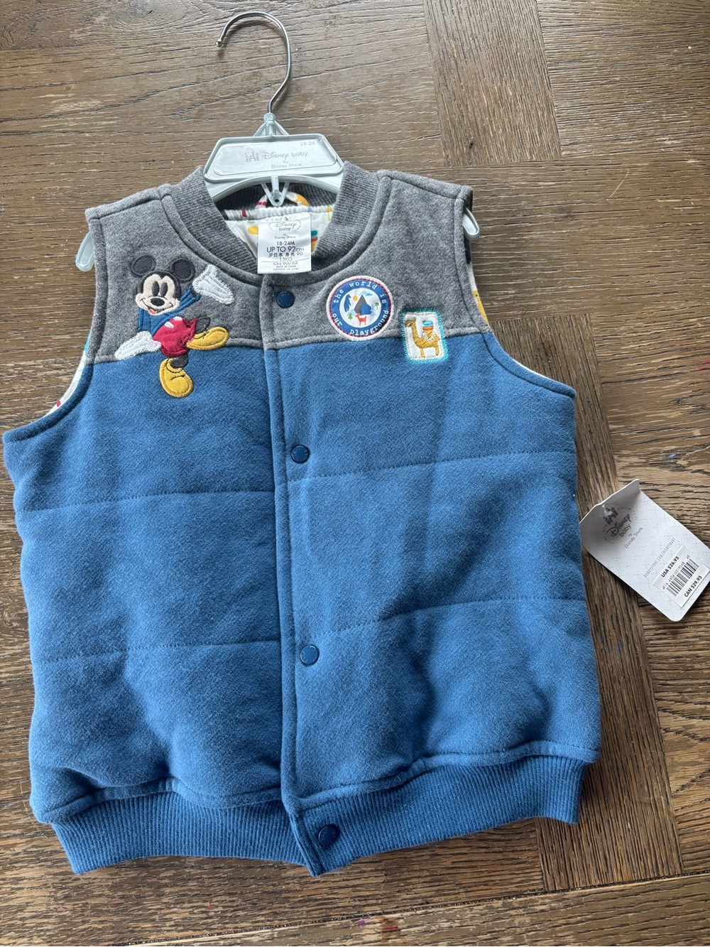 Disney Blue and Gray Mickey Mouse Quilted Kids Vest